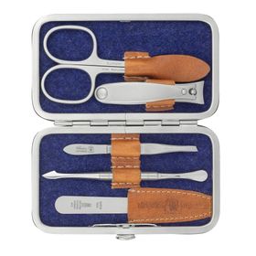 DREITURM Solingen Maniküreetuis aus echtem Wildleder & Filz – Modell Loden blau