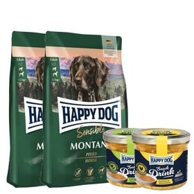 Happy Dog Supreme Montana + Happy Dog Snack Drink mit Hähnchenfleisch