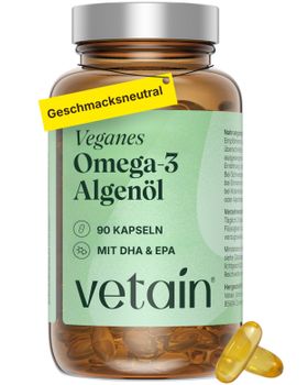 VETAIN Omega 3 Vegan - Hochdosiert: 963mg Algenöl Kapseln - in Triglycerid Form - ohne Zusätze
