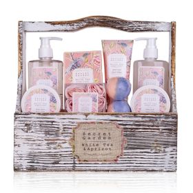 Geschenkset Pflegeset Badeset Wellness Vintage Deko Holzbox, 8tlg. Körperpflege