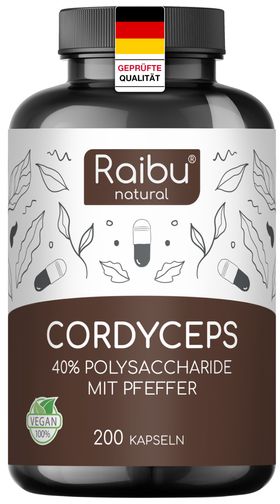 Cordyceps Sinesis Kapseln Hochdosiert - 10:1 Extrakt, 700mg pro Kapsel, 200 St - RAIBU