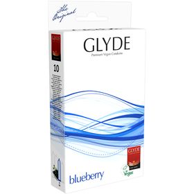 Glyde Ultra *Blueberry* blaue Kondome mit Blaubeer-Aroma, zertifiziert mit der Vegan-Blume