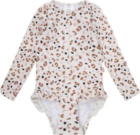 Swim Essentials LangarmUVBadeanzug für Mädchen /khaki Leoparden Muster /4