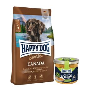 Happy Dog Sensible Canada + Happy Dog Snack Drink mit Hähnchenfleisch und Gemüse