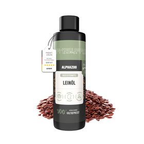 alphazoo Premium Leinöl 250ml für Hunde I Omega 3 Leinsamenöl kaltgepresst I Perfekt zum Barfen