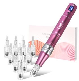COOL-i Derma Pen mit 7 LED Farben, Mikroneedling Gerät mit 9 Stufen, LCD & 12 Patronen,V2