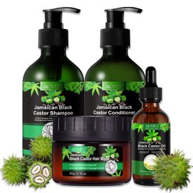 ALIVER Haarpflege-Set Rizinus Shampoo Conditioner Haarmaske Haaröl für Haarwachstum