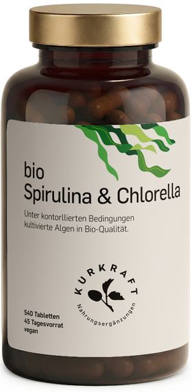 Kurkraft© Bio Spirulina & Chlorella – 6000 mg pro Tag – 540 Tabletten – 45 Tage