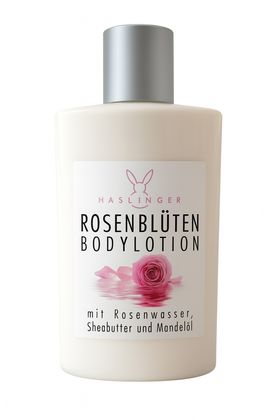Haslinger Rosenblüten Bodylotion mit Rosenwasser Sheabutter und Mandelöl