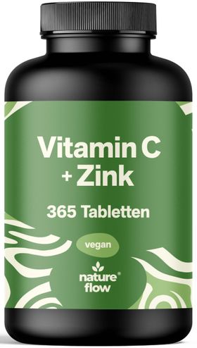 Nature Flow Vitamin C Zink Tabletten Hochdosiert - 365 Stück - Jahresvorrat