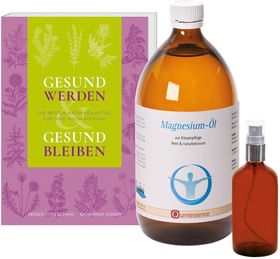 Zechstein Magnesiumöl von Quintessence + Zubehörflasche + Buch: Gesund werden & Gesund bleiben