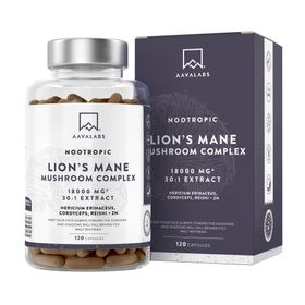 Aavalabs Lion’s Mane – 18.000 mg 30:1 Extrakt mit Reishi, Cordyceps, Zink – 120 vegane Kapseln