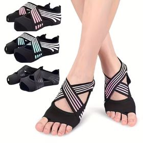 COOL-i Zehenlose Yoga & Pilates Socken rutschfest, atmungsaktiv mit Kreuzriemen, für Damen