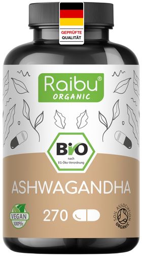 BIO Ashwagandha Kapseln, 270 Stück, Hergestellt in Deutschland – RAIBU