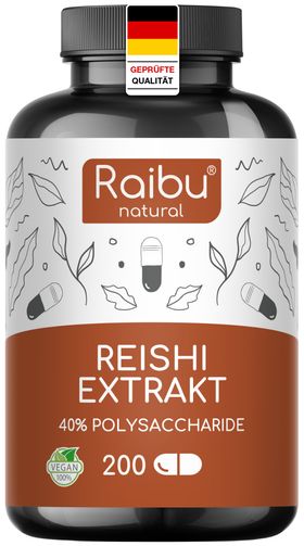 Reishi Extrakt Kapseln, 650mg pro Kapsel - 40% Polysaccharide, 200 St - RAIBU