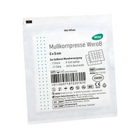 WERO Mullkompresse Wero8, 5 x 5 cm, steril, 2 Stk