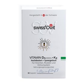 SwissOvit Vitamin D3+K2 für Knochen + Wohlbefinden,  hochdosiertes D3 4000 I.E pro Kapsel