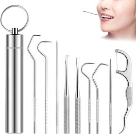COOL-i Zahnpflege Set, 9er Pack Edelstahl Zahnstocher,wiederverwendbar,Ideal für Unterwegs