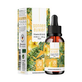 Vitamin D3 & K2 Tropfen Depot mit 20.000 I.E. - hochdosiert & vegan - Sonnenelixier - NATURTREU®