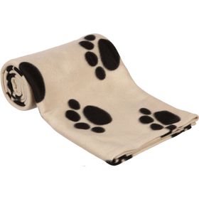 Knüller - Kuschel - Decke - Hundedecken - waschbar bei 30°C - beige mit schw. Pfoten