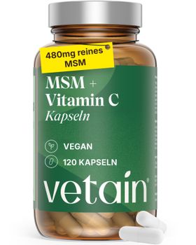 VETAIN MSM Kapseln mit Vitamin C - 180 Kapseln - vegan & ohne Zusätze - produziert in Deutschland