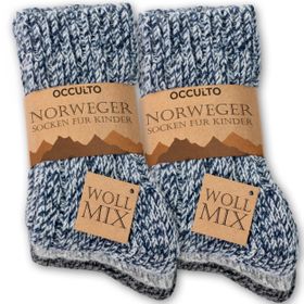 Occulto Kinder Wollsocken 6er Pack (Modell: Niki) Blue Mix 23-26