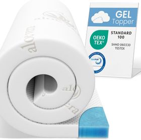 ELONEO Topper 4 cm hoch, Gel-Schaum, für Hausstauballergiker, schadstoffgeprüft, waschbarer Bezug