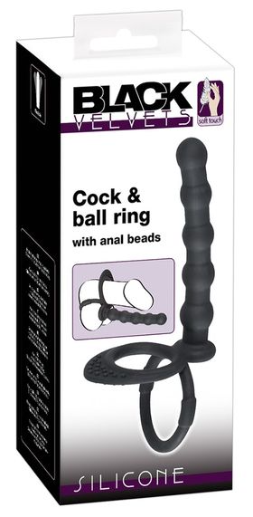 Black Velvets - Penis-/Hodenring mit Dildo - doppelte Stimulation