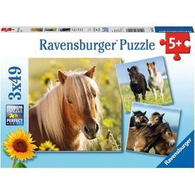 Puzzle 3x49 Teile Liebe Pferde ab 5 Jahre 3 Puzzles inklusive Mini-Postern als Vorlagen
