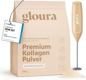 Gloura® Premium Kollagen bioaktiv Hydrolysat Pulver (Typ 1 & 3) + Getränkemixer