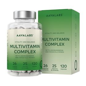 Aavalabs Multivitamin Komplex – 25 Vitamine & Mineralien mit Ashwagandha & Rhodiola – 120 Kapseln