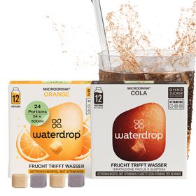 waterdrop® Spezi Set – 24 Würfel mit Vitaminen – Sorten: COLA & ORANGE – vegan, zuckerfrei