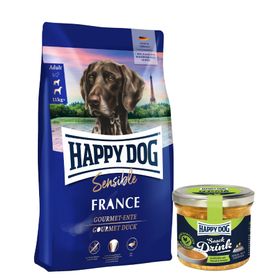 Happy Dog Sensible France + Happy Dog Snack Drink mit Hähnchenfleisch und Gemüse