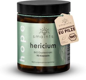 smaints® BIO Hericium Dual-Extrakt Kapseln - 100% aus Bio Anbau in Europa - 90 Stk für 90 Tage
