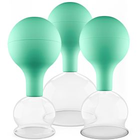 Pulox Schröpfgläser aus Echtglas mit Saugball - Set Trio groß in Grün: 40mm, 52mm, 62mm