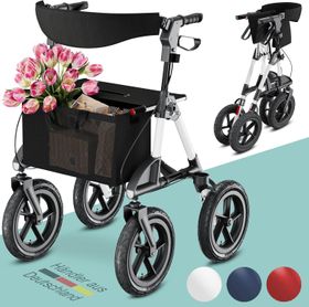 ELONEO Rollator mit Luftbereifung inkl. Sitzfläche, Rückengurt inkl. Tasche & Stockhalter