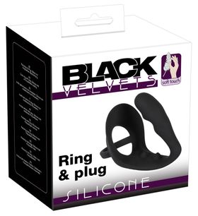 Black Velvets - Penis-/Hodenring mit Plug - Intensiv- & P-Stimulation