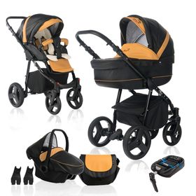Bebebi Fizzy 4 in 1 Kinderwagen Komplettset ISOFIX Basis Hartgummireifen, Mango