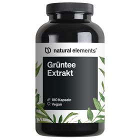 natural elements Grüntee Extrakt – 180 Kapseln – 1998mg Extrakt/Tagesdosis – mit EGCG & Polyphenolen