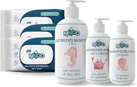 Kikido Hygiene-Set zur Geburt mit 3 Feuchttüchern Shampoo Intimreiniger und Kinder-Badegel