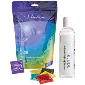 Lumunu Kondom Bundle inkl. 100er Pack Vibratissimo Color Kondome & Aqua Gleitgel Gleitfreude (250ml)