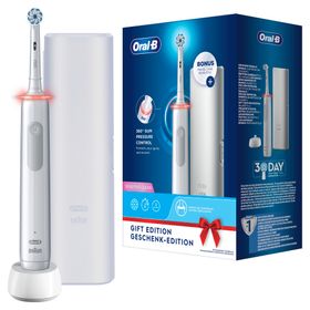 Oral-B - Elektrische Zahnbürste "Pro 3 Sensitive Clean" + Reiseetui in Weiß