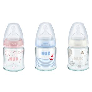 NUK First Choice Plus Babyflasche 120ml mit Silikonsauger für Milch & Tee, 0-6 Monate (Farbe nicht wählbar)