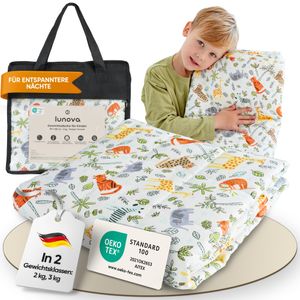 LUNOVA Gewichtsdecke Kinder 2kg Tierwelt 90x120cm - Oekotex-Baumwolle Therapiedecke WeightedBlanket thumbnail