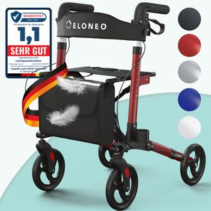 ELONEO Rollator Leichtgewichtrollator mit Stockhalter, Einkaufstasche & Rückengurt thumbnail