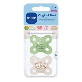 MAM Original Start Silikonschnuller 0-2 Monate, grün/beige