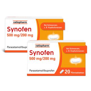Synofen von ratiopharm: schnell, stark und gut verträglich gegen Schmerzen – mit der Wirkstoff kombination aus Paracetamol und Ibuprofen und einer schnelleren Wirkung als Ibuprofen allein
