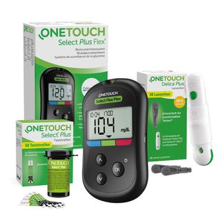 OneTouch Select Plus Flex® Diabetes Starter-Set XL mg/dl, 40 Teststreifen, 40 sterile Lanzetten, 1 Stechhilfe