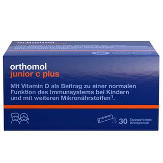 Orthomol junior C plus - mit Vitamin C als Beitrag zu einer normalen Funktion des Immunsystems - Himbeer/Limetten-Geschmack - Direktgranulat