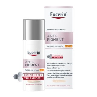 Eucerin® Anti-Pigment Tagescreme mit Thiamidol®, schnell einziehende, getönte Antipigmentcreme mit LSF 30, hell + EUCERIN ® Anti-Pigment Dual Serum Mini 5ml GRATIS